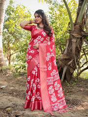 Demanding Printed Silk Red Color Saree