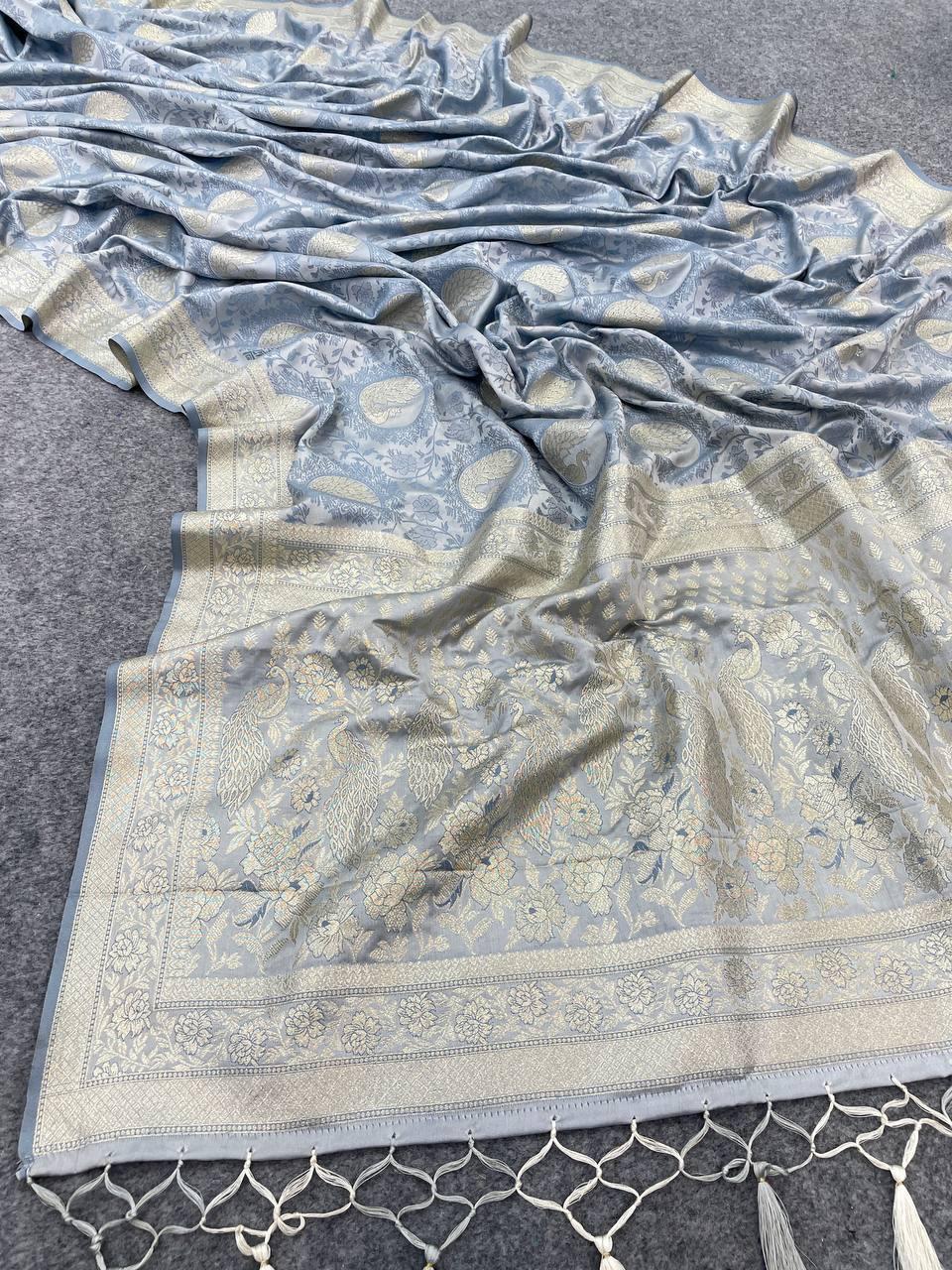 Charming Banarasi Silk Grey Color Saree