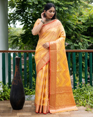 Blissful Banarasi Silk Haldi Wear Yellow Color Saree