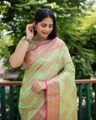 Blissful Banarasi Silk Pista Color Saree