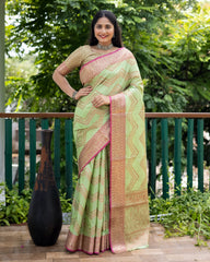 Blissful Banarasi Silk Pista Color Saree