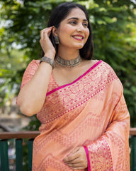 Blissful Banarasi Silk Peach Color Saree