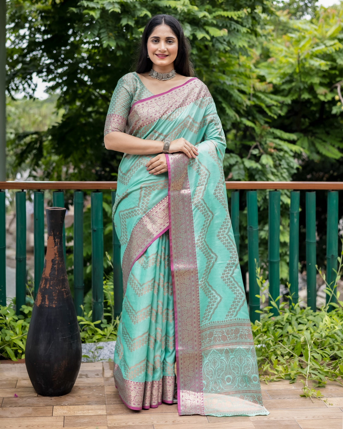 Blissful Banarasi Silk Sky Blue Color Saree