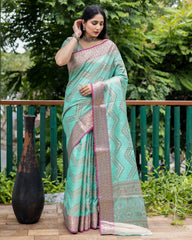 Blissful Banarasi Silk Sky Blue Color Saree