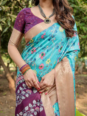 Stunning Sky Blue Color Printed Silk Saree