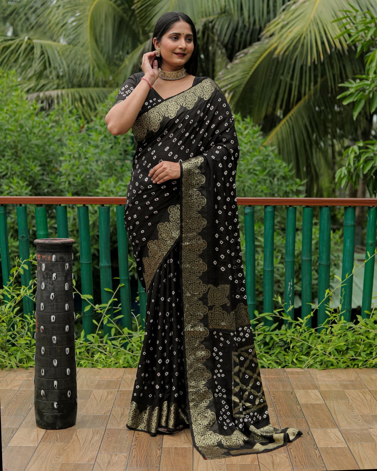 Fantastic Bandhej Silk Black Color Saree