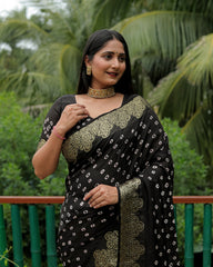 Fantastic Bandhej Silk Black Color Saree