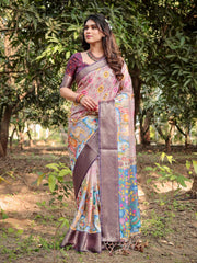 Fabulous Wine Color Printed Silk Saree