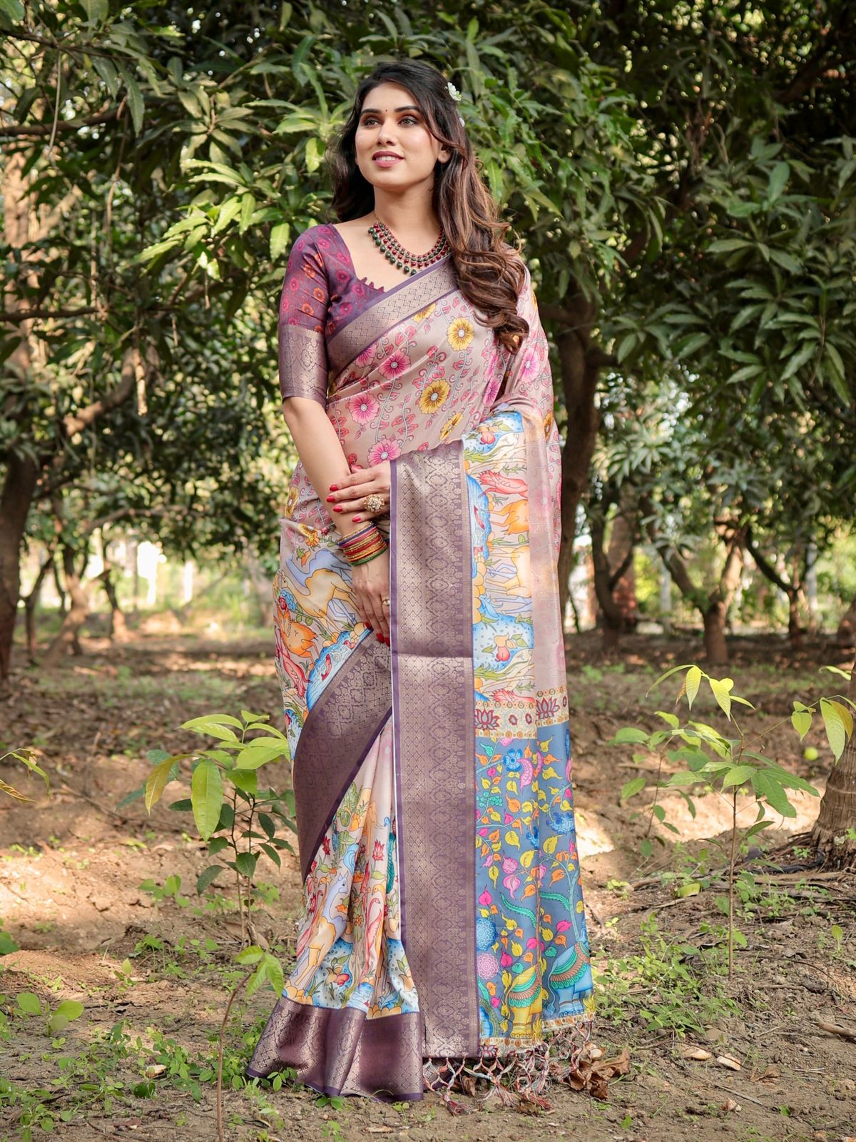 Fabulous Wine Color Printed Silk Saree