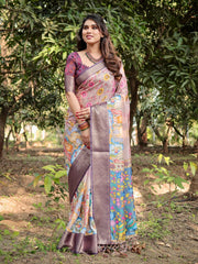 Fabulous Wine Color Printed Silk Saree