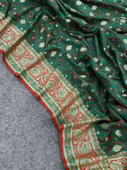 Charming Banarasi Silk Mehndi Wear Green Color Saree