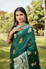 Luxuriant Satin Silk Green Color Saree