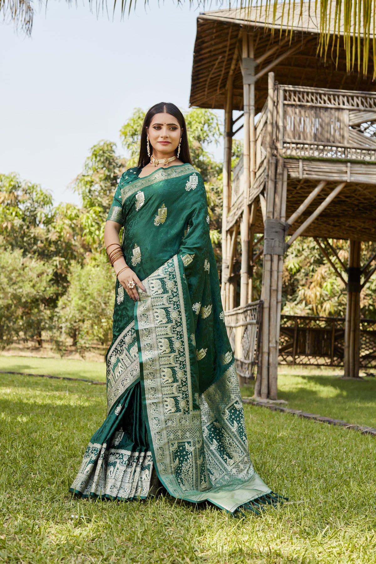 Luxuriant Satin Silk Green Color Saree