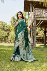 Luxuriant Satin Silk Green Color Saree