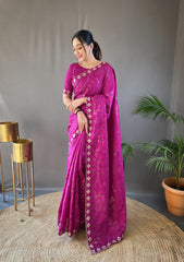 Unique Pink Color Ready To Wear Sequence Saree