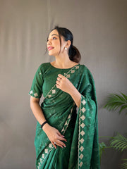 Unique Green Color Ready To Wear Sequence Saree