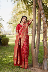 Glorious Bandhej Silk Red Color Saree