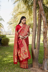 Glorious Bandhej Silk Red Color Saree