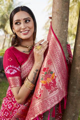 Glorious Bandhej Silk Pink Color Saree