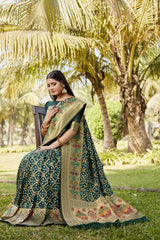 Glorious Bandhej Silk Mehndi Wear Green Color Saree