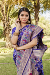 Glorious Bandhej Silk Royal Blue Color Saree