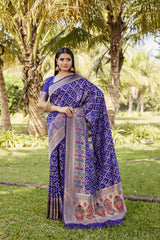 Glorious Bandhej Silk Royal Blue Color Saree