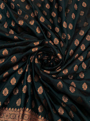 Elegant Banarasi Silk Mehndi Wear Dark Green Color Saree