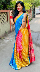 Precious Bandhej Silk Multi Color Saree