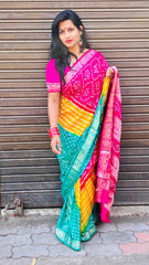 Precious Bandhej Silk Multi Color Saree