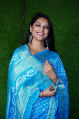 Charming Bandhani Silk Sky Blue Color Saree