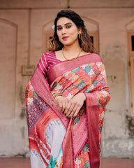 Unique Printed Silk Pink Color Saree