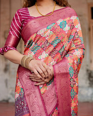 Unique Printed Silk Pink Color Saree