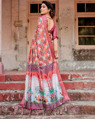 Unique Printed Silk Pink Color Saree