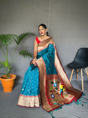 Elegant Paithani Silk Blue Color Saree