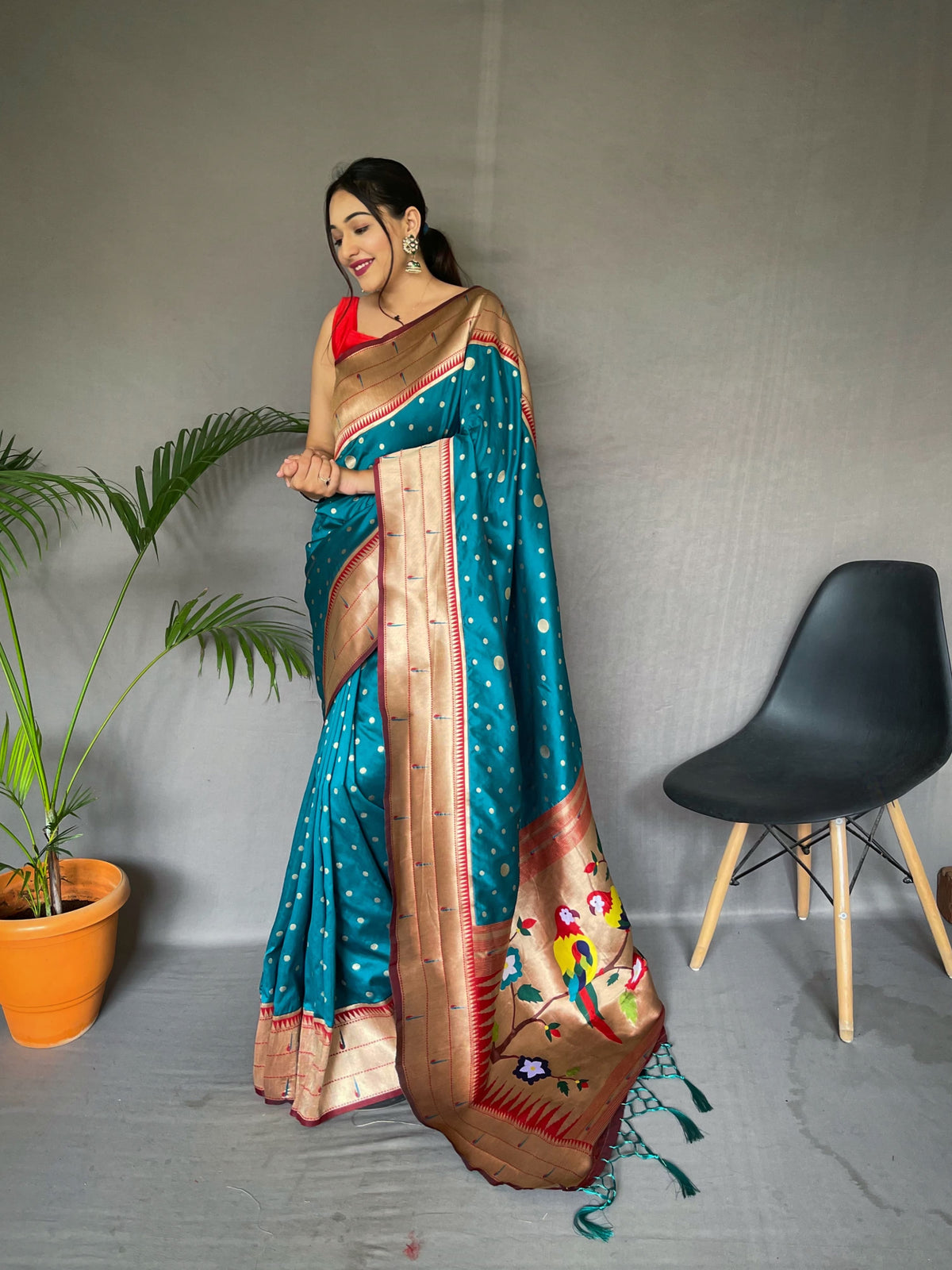 Elegant Paithani Silk Blue Color Saree