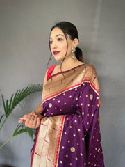 Elegant Paithani Silk Wine Color Saree