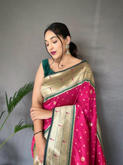 Elegant Paithani Silk Pink Color Saree