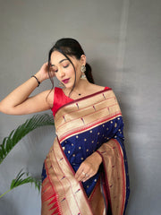 Elegant Paithani Silk Navy Blue Color Saree