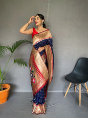 Elegant Paithani Silk Navy Blue Color Saree