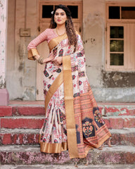 Luxuriant Printed Silk White Color Saree