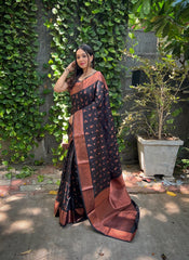 Peaceful Black Color Silk Saree