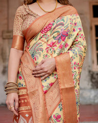 Presenting Printed Silk Yellow Color Saree