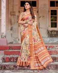 Presenting Printed Silk Yellow Color Saree