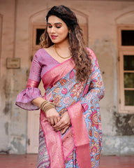 Luxuriant Printed Silk Pink Color Saree