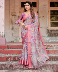 Luxuriant Printed Silk Pink Color Saree