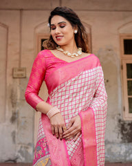 Luxuriant Printed Silk Pink Color Saree