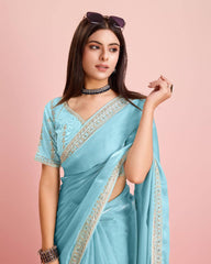 Awesome Organza Silk Sky Blue Color Saree