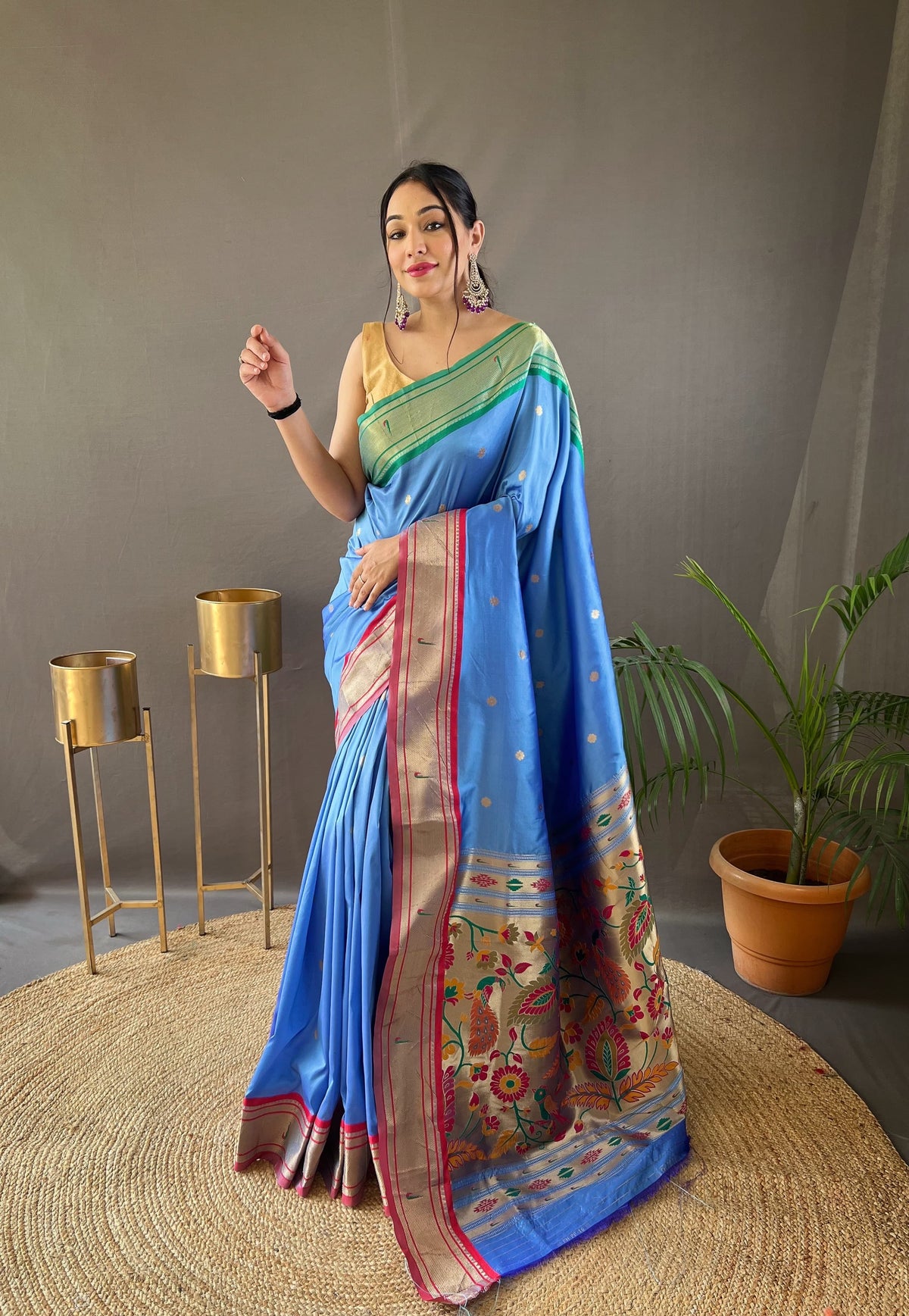 Preferable Sky Blue Color Paithani Saree