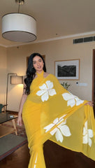 Awesome Yellow Color Ready To Wear Georgette Saree