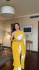 Awesome Yellow Color Ready To Wear Georgette Saree